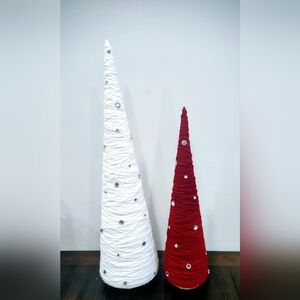 Handmade Festive Red and White Holiday Christmas Cone Set